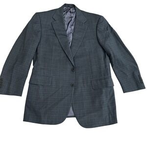 Tom James Wool Blazer 42R Blue Plaid Sport Coat Classic Business Mens
